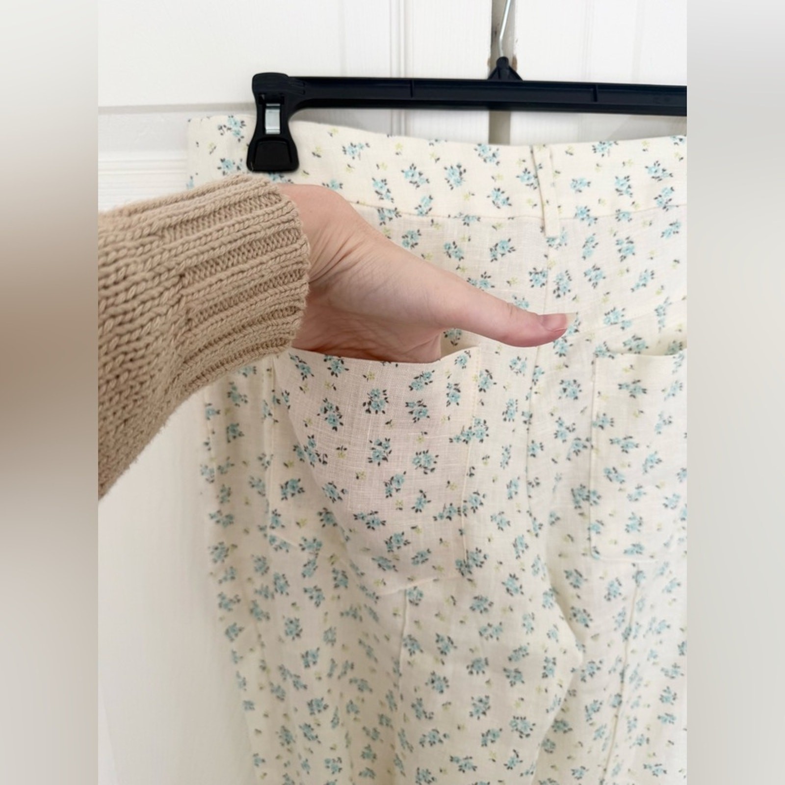 NWT Mango Linen Floral Pants Holborn Flare Long Ditsy Cream Pants Size 6 thumbnail 5