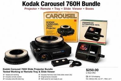 Kodak Carousel 760H Slide Projector Bundle Tested Working w/ Screen Remote Tray