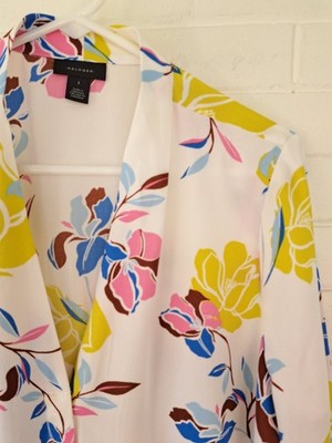 NWT Halogen Women's Size L Semi Sheer Long Sleeve Blouse Top Floral Print Career
