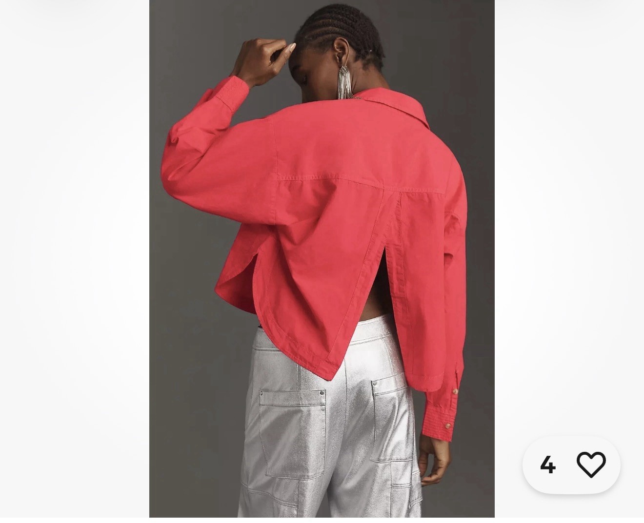 Pilcro red split back cropped button up long slee… - image 2