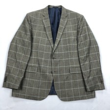 Jos A Bank Slim 46R Sage Gray Plaid Linen Blend Sport Coat Jacket Blazer