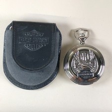 Harley Davidson Men Motor Cycles Black Leather Pouch Quartz 53mm Pocket Watch