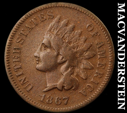 1867 Indian Head Cent- Fine Semi Key Better Date No Reserve #i8724