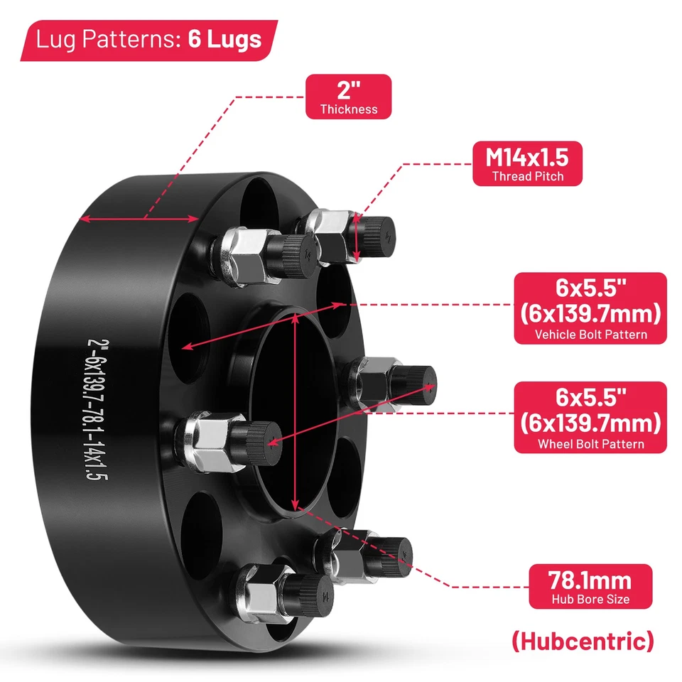 (4) 2" Inch 6x5.5 Hubcentric Wheel Spacers For Chevy Silverado 1500 GMC Sierra Foto 2 de 4