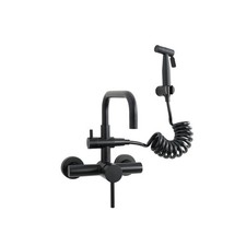 Wall Mount Faucet with Handheld Sprayer 6 Inch Center Kitchen Faucets Swivel ...