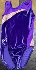 GK ELITE PURPLE VELVET GYMNASTIC DANCE LEOTARD CL CHILD LARGE
