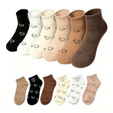6 Pairs Women's Ankle Socks, One Size Fits Most US 5-10.5, Heart-shaped