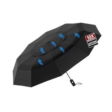 Windproof Travel Umbrellas for Rain - Strong Reinforced Fiberglass Ribs  Black