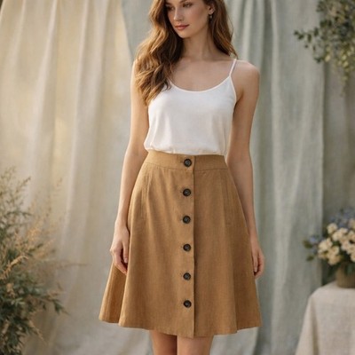 Banana Republic Camel Tan Button Front A-Line Midi Skirt Womens 10 NWT
