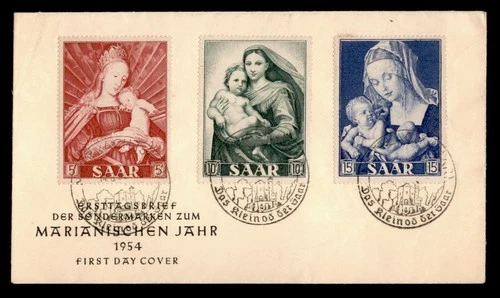 DR WHO 1954 GERMANY SAAR FDC MARIANISCHEN YEAR COMBO w29755