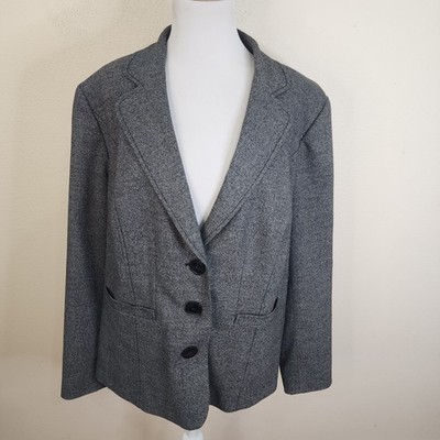 Sejour Blazer Woman's Size 16W Gray 3 Button Houndstooth Jacket Lined
