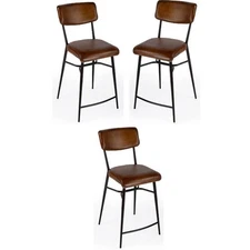 Home Square 26" H Modern Square Leather Counter Stool - Set of 3
