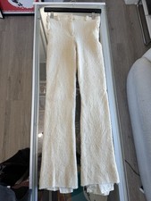 Chanel Silk Lined Wool Blend Cream Flare Pants Size 36 EU