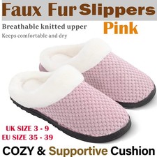 WOMENS SLIPPERS WARM FAUX FUR LINED LADIES SLIP ON SHOES