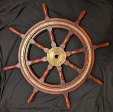 John Hastie & Co. Ltd Brass/ Mahogany Wood Ship Wheel Greenock Scotland 36" Navy