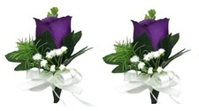 Boutonnieres for Men Wedding Prom Set of 2 Groom Groomsmen Artificial Flowers