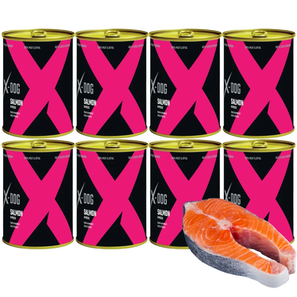 Nassfutter Hund 8x 800g Lach in Stücken Getreidefrei Hundefutter X-DOG - Bild 2 von 4