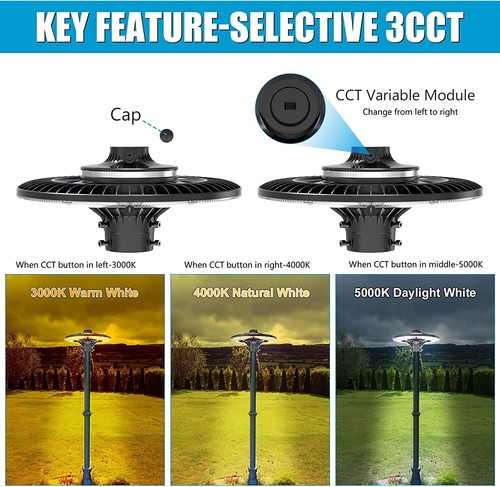 100W Outdoor Post Light Dusk to Dawn 3000K-5000K CCT Adjustable Parking Lot Lamp - Picture 5 of 14