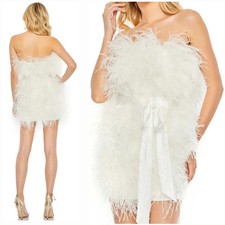 Mac Duggal 11436 White Feather Strapless Party Formal Cocktail Mini Dress Sz 2