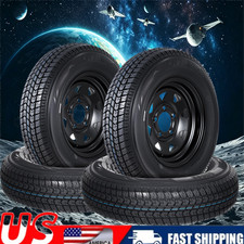 Set Of 4 St20575d14 205 75 14 Trailer Tires Wheels 14 Rims 5 Lug On 4.5 6pr
