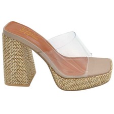 Sabot zoccolo donna estivo con plateau 2 cm tacco largo 10 suola fantasia paglia