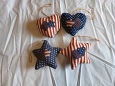 Americana 4th of July Patriotic Stars and Hearts ornaments set. Lot of 4.