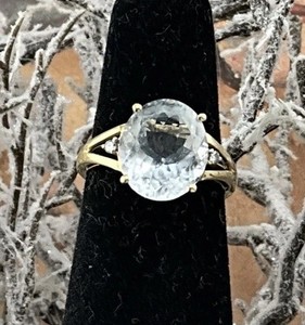 New 14K Natural Oval Aquamarine & Diamond Ring YG