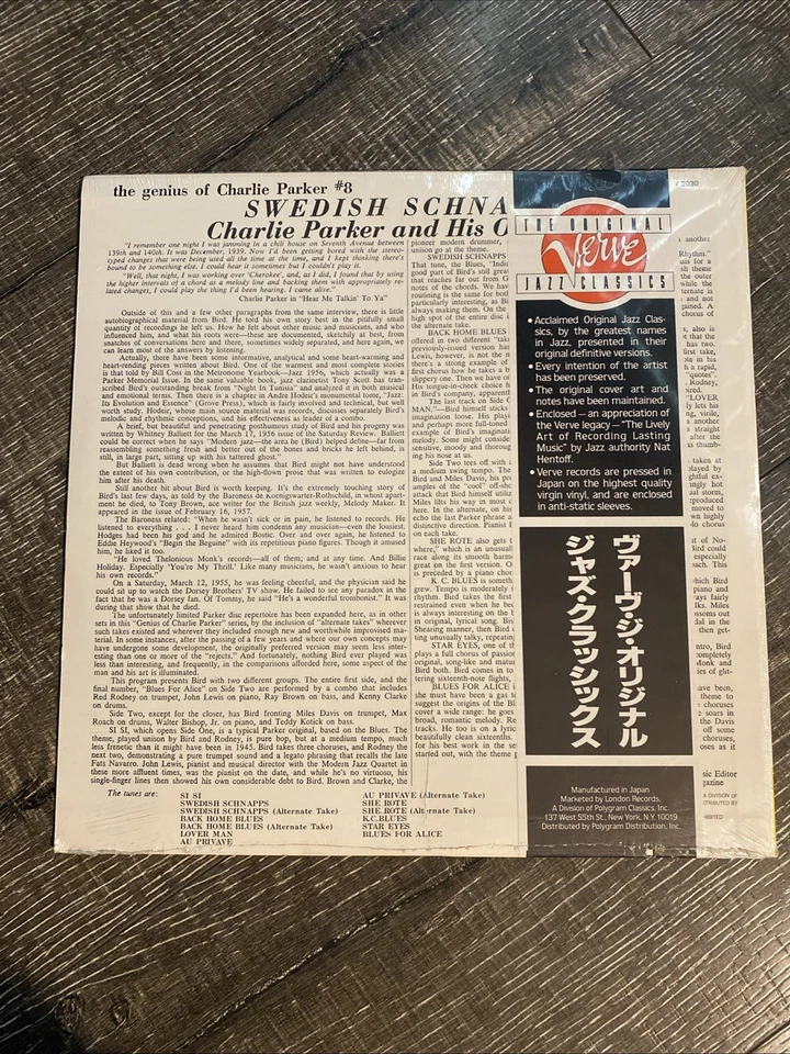 CHARLIE PARKER Swedish Schnapps GENIUS#8 Verve UMV 2300 Japan Press Vinyl LP - Image 2 of 2