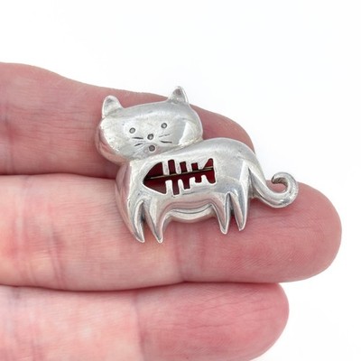 Vintage Boma Sterling Silver 925 Cutout Fish Cat Brooch