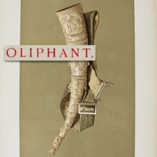 1888 African IVORY HUNTING HORN Fine Art Litho Ornate Hipkins Gibb Victorian Era