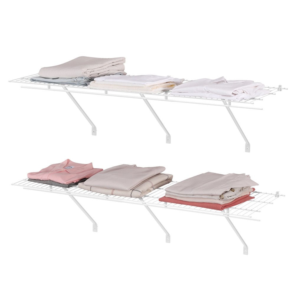 HAUSHOF 2-Packs 4ft x 16in Closet Shelves Wall Mounted White Metal Wire Shelving