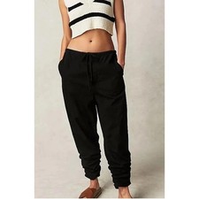 Free People New Light Black Baggy Drawstring Parachute Cotton Pants S Lounge
