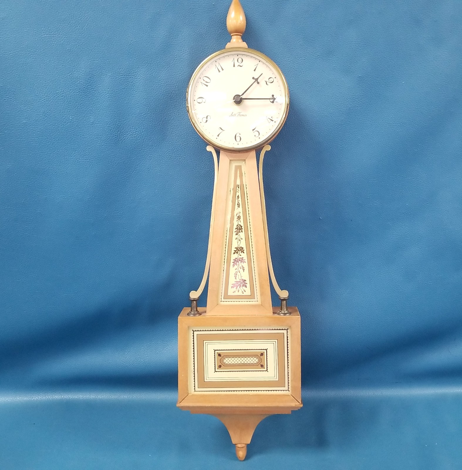 VTG Working Seth Thomas "Homestead" Banjo Wall Clock Light Wood Finish 25 " featured image