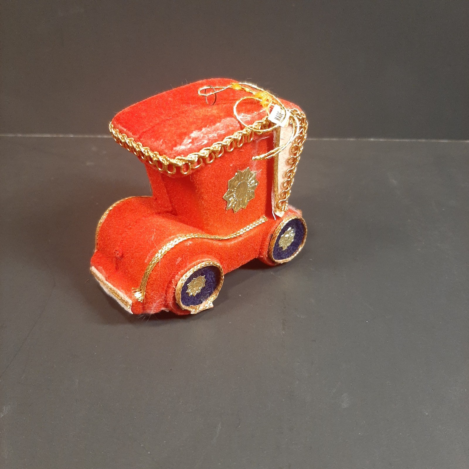 Vintage MCM Flocked Antique Car Red Christmas Tree Ornament Mid Century Modern