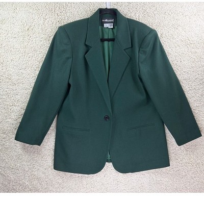 Sag Harbor Wool Blazer Women 14P Green Excellent Single Button Petite Jacket