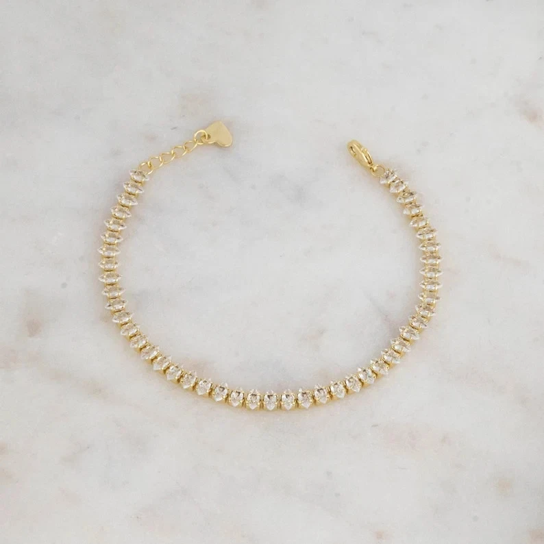 5CT Marquise Lab Created Diamond Pretty Tennis Anklet 14K Yellow Gold Plated 8" - Image 2 of 4