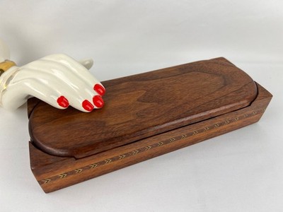 Handmade Wooden 9x3'' Rectangle Lidded w/Sections Box Inlay Design Removable Lid