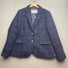 JOULES Tweed Jacket UK 16 Navy PORTMAN Blazer Check Plaid Country Hacking Tartan