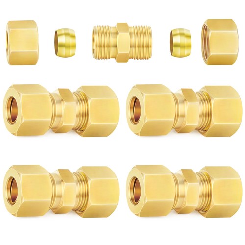 ChillWaves Brass Compression Tube Fitting, 1/2" OD x OD, Yellow