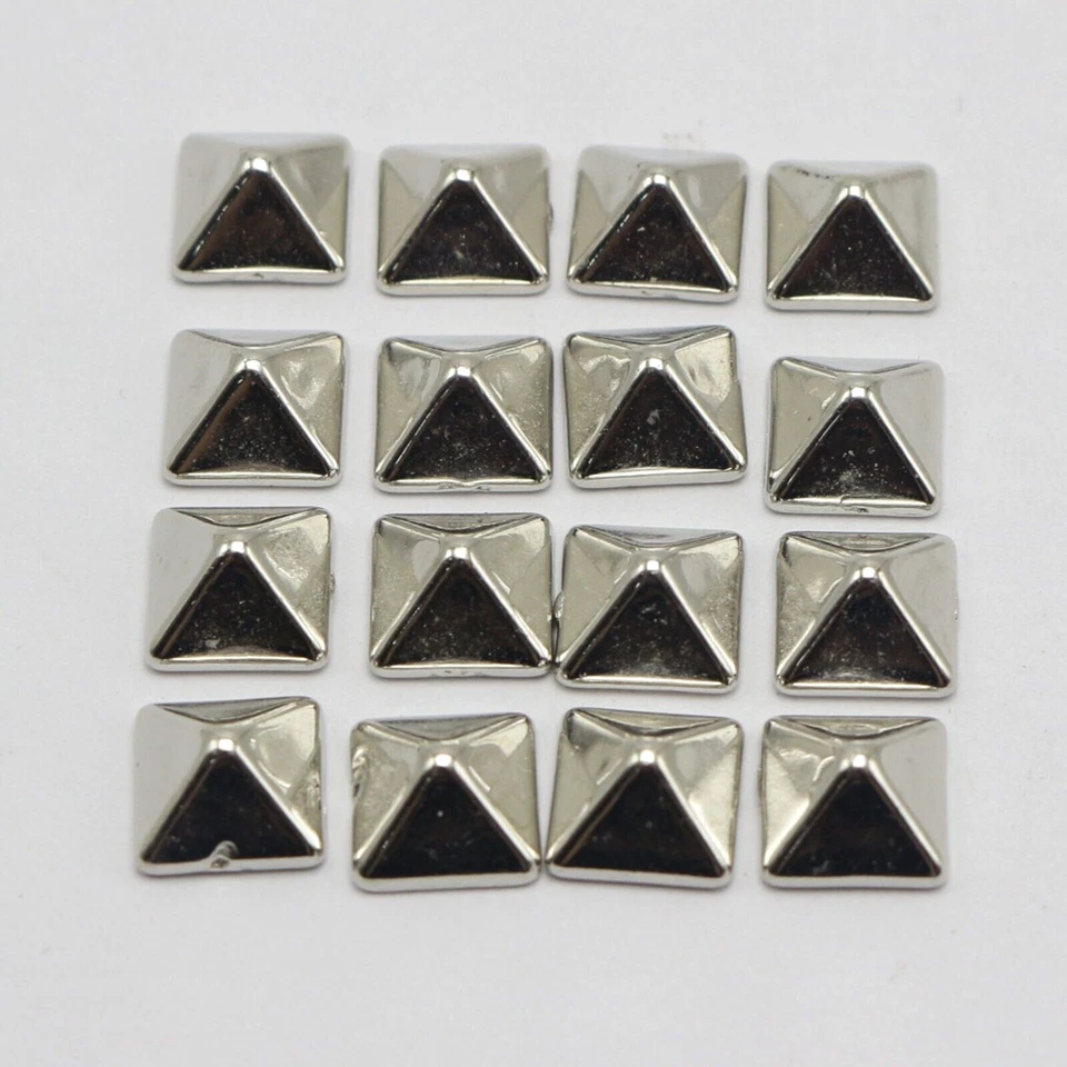 100 Серебряного тона металлический акриловый рок панк пирамида шип запонки 9 X 9 мм без отверстия - Изображение 3 из 4