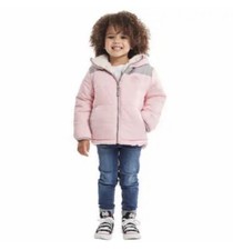 Gerry Outdoors Kids Reversible Faux Fur Girls Hooded Jacket Pink Cream Coat Sz 6