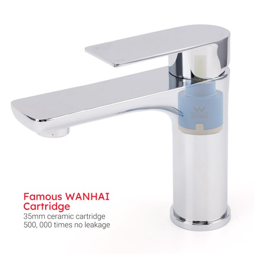 WELS Round Bathroom Basin Mixer Tap Vanity Sink Faucet Round Spout Chrome Black - Picture 9 of 24