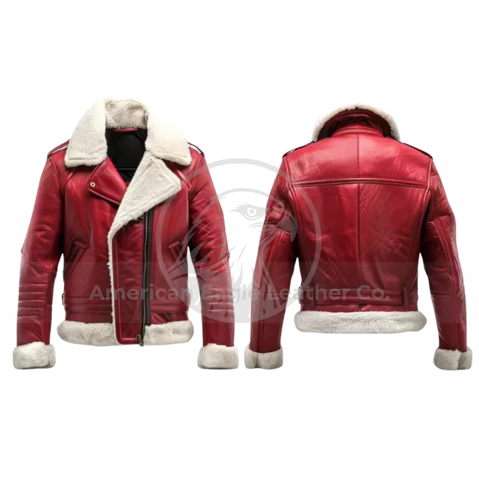 Chaqueta de cuero para hombre RAF B4 aviador bombardero vuelo piel de oveja Santa piel de oveja Foto 3 de 4