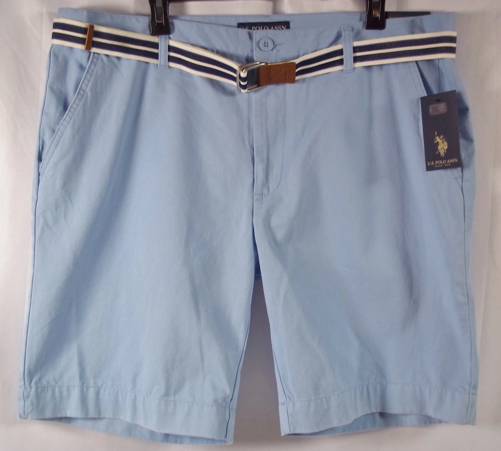 US Polo Assn Men's Flat Front Cotton Shorts Size 40 Khaki Style with Belt NWT