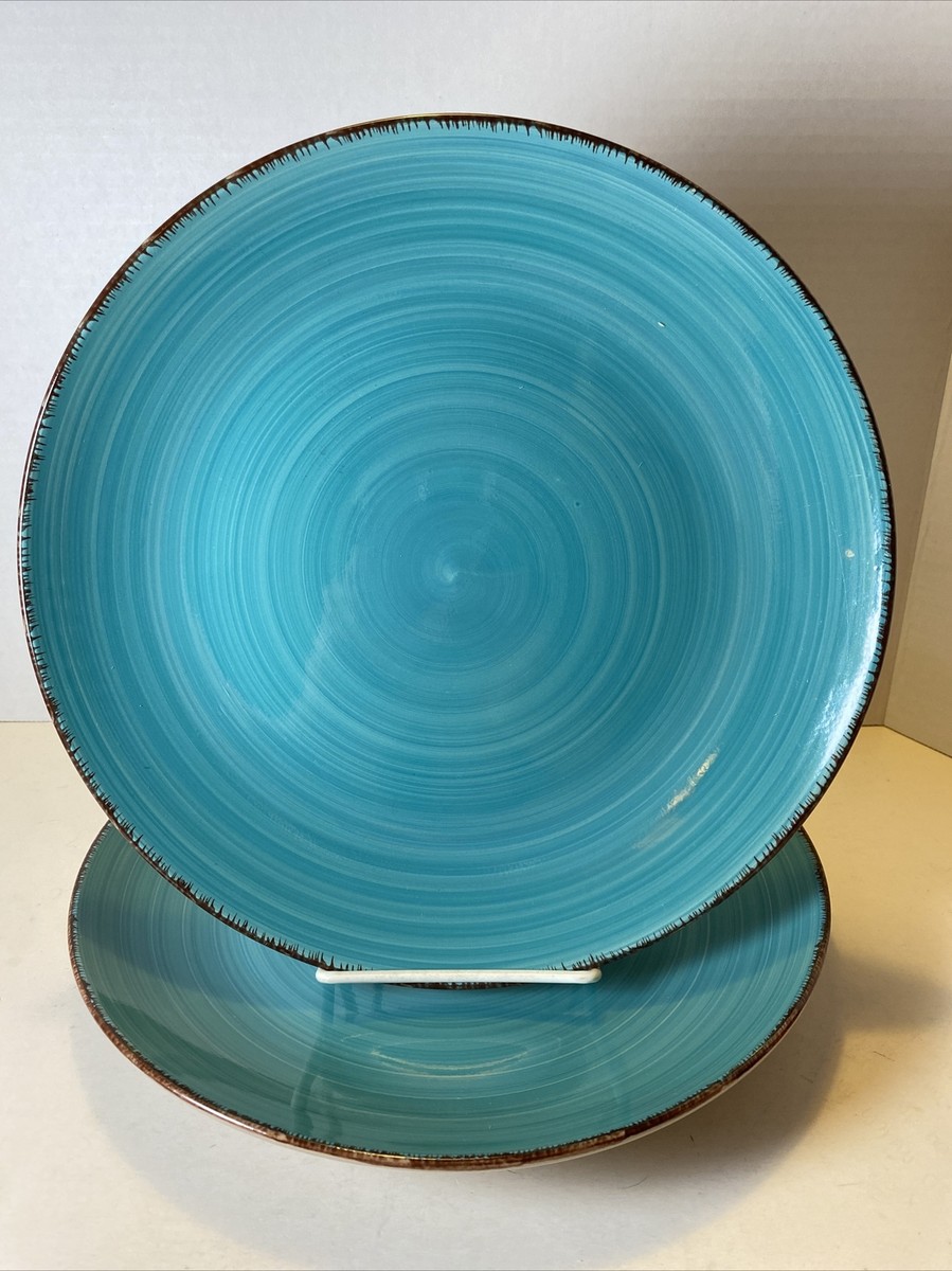 (2) Royal Norfolk Turquoise Teal Blue Swirl Stoneware Dinner Plates