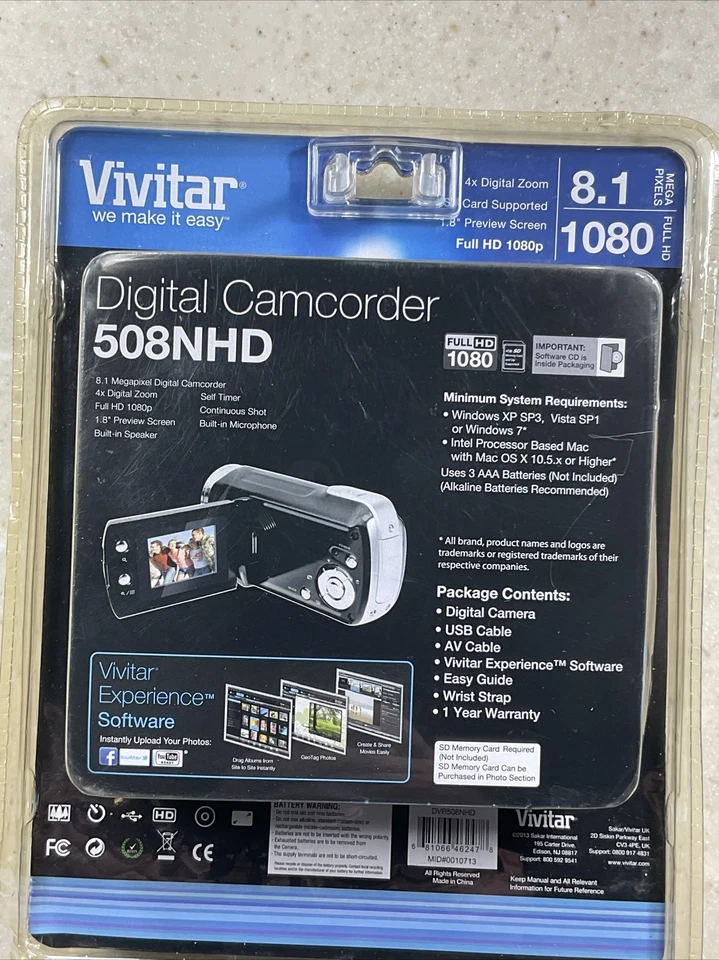 Vivitar 508NHD Camcorder Bundle USB and A/V cables, 508NHD BLUE BRAND NEW - Image 4 of 4
