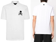 Philipp Plein Skull Polo Shirt Leather PP Hexagon Patch T-Shirt L