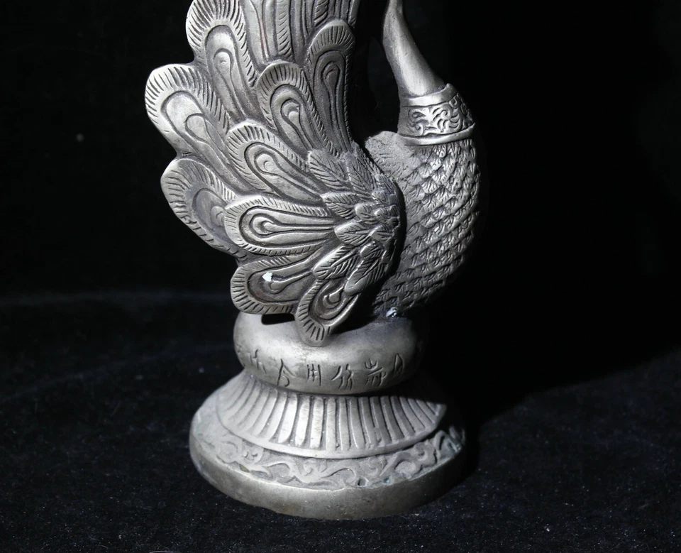旧瓷青铜银雕像风水凤凰花花瓶雕像 — 第 4/4 张图片