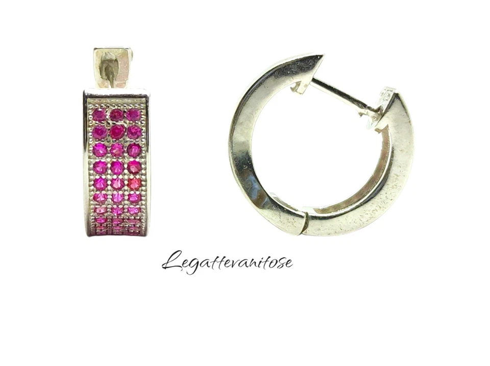 Orecchini Cerchio . orecchini uomo donna  argento 925  con zirconi rossi 14 mm - Immagine 4 di 4