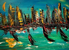 GREEN SKY  BY Mark Kazav  Abstract Modern CANVAS Original Oil Painting  YT78F7